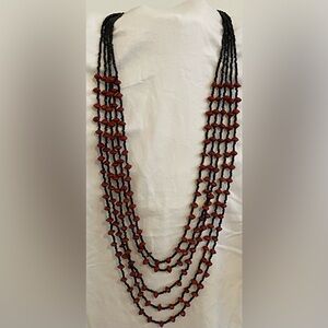 Multistrand Necklace with Wood and Seed Beads